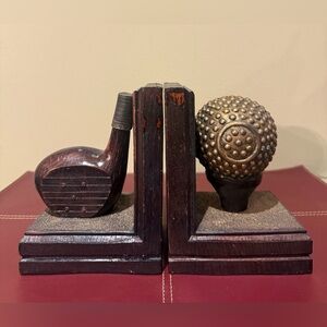 Vintage Golf Club and Ball Bookends Set Pair